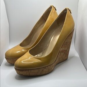 Stuart Weizmann - Tan Cork Wedge Heels with Patent Finish
